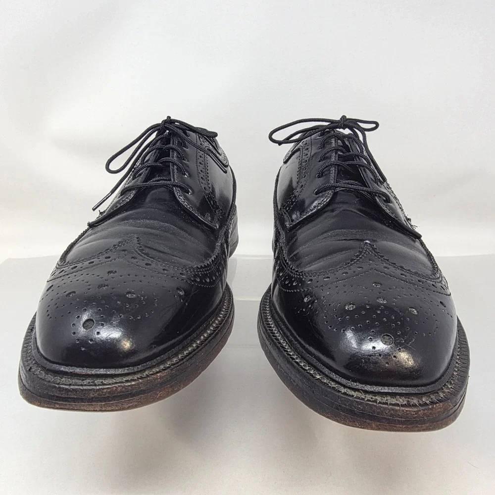 Hanover Wingtip Oxford Shoes Mens 9 D/B MasterFlex Black Leather Brogue USA Good